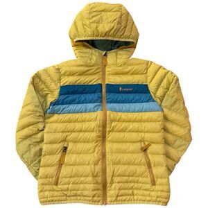 Cotopaxi Fuego Insulated Yellow Blue Puffer Full Zip Up Jacket Kids Sz M Hooded